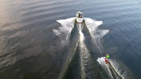 Wake boarding. Aerial view Stock Footage 80080976