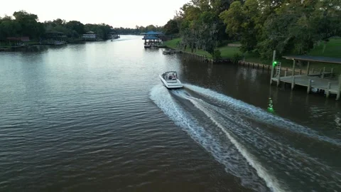 Wake boat on a river Video stock 300410723