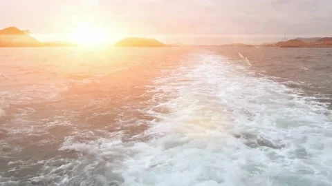 Wake of a Boat at Sunset, Ocean Surface, Water Texture Stock Footage 310244059