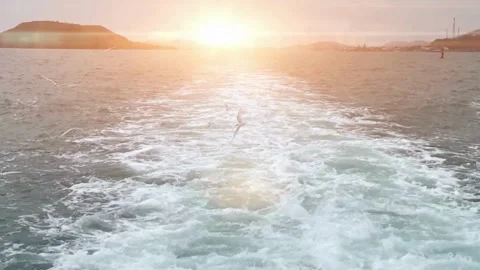 Wake of a Boat at Sunset, Ocean View, Water Texture Stock Footage 310245159