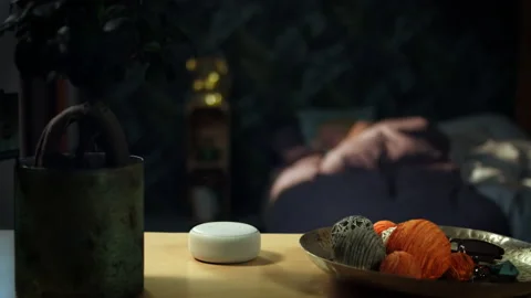 Wake Up call by a Alexa Dot Stock Footage 132908688