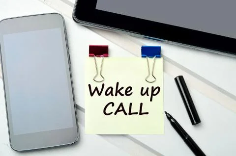 Wake up call words on notes Stock Photos
