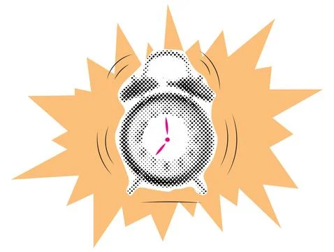 Wake up. Halftone alarm clock is ringing. Elements cut out from a magazine... Stock Illustration