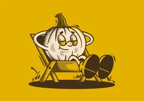 Wake me up when october ends. Character of pumpkin sleep on camping chair Stock Illustration