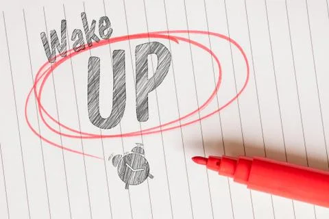 Wake up memo with a red brushed circle Foto stock