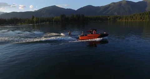 Wake Surf Aerial Into Sunset Vídeo Stock 89821619