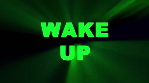 WAKE UP text animation with dynamic motion and green light rays for morning.. Video stock 344036907