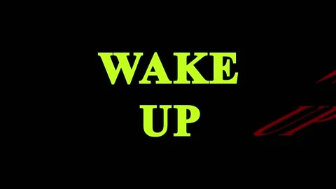 Wake Up text glitch effect in cinematic motion during dark night lighting f.. Video stock 344036910