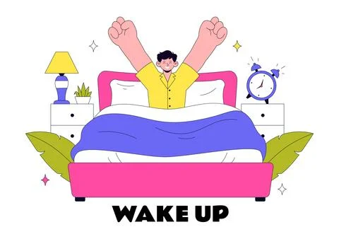 Wake Up Vector Illustration Featuring Morning Stretch Routine, Healthy Life.. Stock Illustration