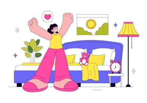 Wake Up Vector Illustration Featuring Morning Stretch Routine, Healthy Life.. Stock Illustration