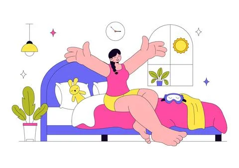 Wake Up Vector Illustration Featuring Morning Stretch Routine, Healthy Life.. Stock Illustration