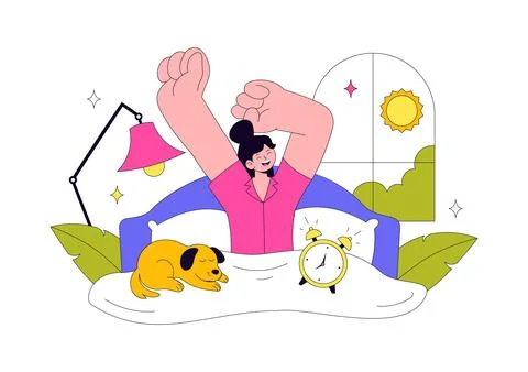 Wake Up Vector Illustration Featuring Morning Stretch Routine, Healthy Life.. Stock Illustration