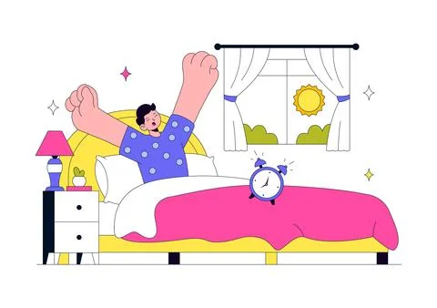 Wake Up Vector Illustration Featuring Morning Stretch Routine, Healthy Life.. Stock Illustration