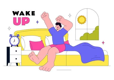 Wake Up Vector Illustration Featuring Morning Stretch Routine, Healthy Life.. Stock Illustration