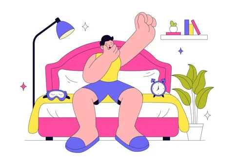 Wake Up Vector Illustration Featuring Morning Stretch Routine, Healthy Life.. Stock Illustration