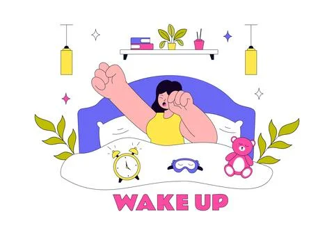 Wake Up Vector Illustration Featuring Morning Stretch Routine, Healthy Life.. Stock Illustration