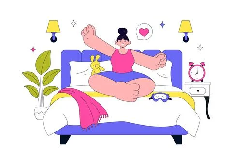 Wake Up Vector Illustration Featuring Morning Stretch Routine, Healthy Life.. Stock Illustration