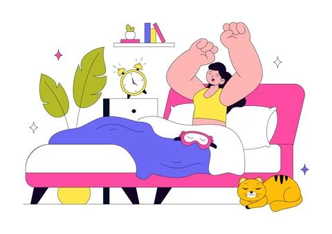 Wake Up Vector Illustration Featuring Morning Stretch Routine, Healthy Life.. Stock Illustration