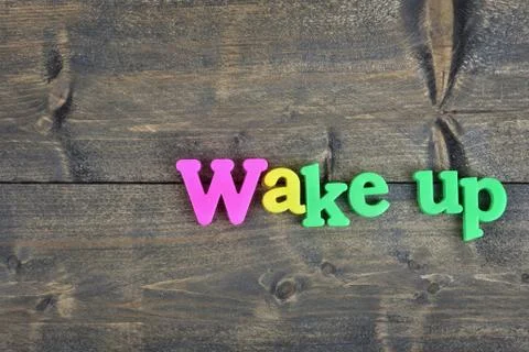 Wake up on wooden table 스톡 사진