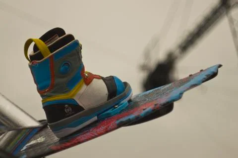 Wakeboard deck in a cable park Stock Photos