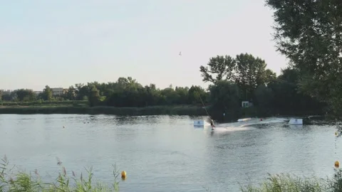 Wakeboard on the lake. Stock Footage 138154708