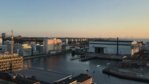 Wakeboard park in Malmö between newer and older houses and industries. Stock Footage 93355904