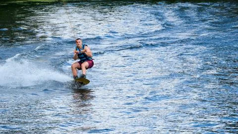 Wakeboard Rider Loading Before Takeoff Stock Photos