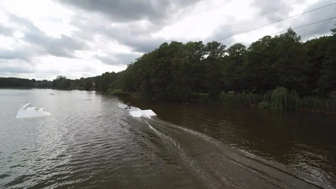 Wakeboarder on Lake follow sequence Stock Footage 107614526
