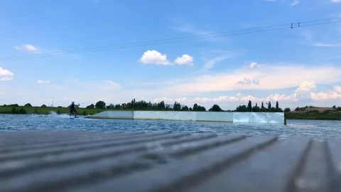 Wakeboarding in cable park. Stock Footage