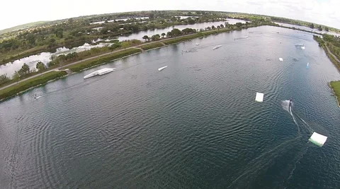 Wakeboarding on a lake Stock Footage 47969445