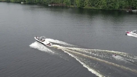 Wakeboarding on Lake Maine - Boating 3 Stock Footage