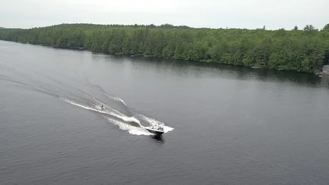 Wakeboarding on Lake Maine - Boating 4 Stock Footage
