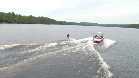 Wakeboarding on Lake Maine - Boating 5 Stock Footage