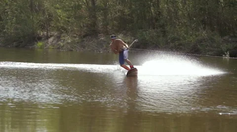 Wakeboarding on the river with action camera. Stock Footage 69058365