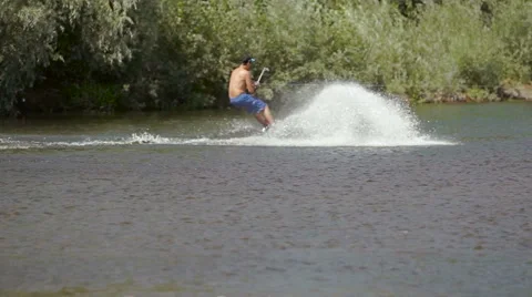 Wakeboarding on the river with action camera. Stock Footage 69058604