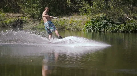 Wakeboarding on the river Stock Footage 69046213