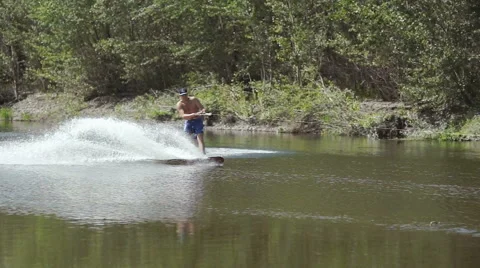 Wakeboarding on the river Stock Footage 69053138