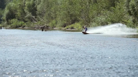 Wakeboarding on the river Stock Footage 69058155