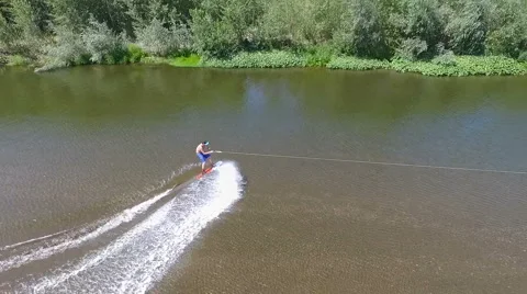 Wakeboarding on the river Stock Footage 69060856