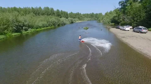 Wakeboarding on the river Stock Footage 69061533