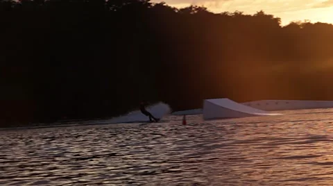 Wakeboarding Sunset FHD Stock Footage 48440953