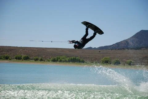 Wakeboarding Upside down : Heelside backroll Stock Photos