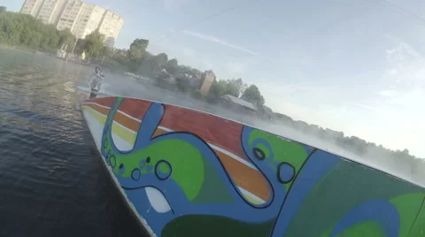 A wakeskater slides on boxes Stock Footage 59319361