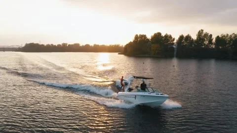Wakesurfer rides in the river Stock Footage 255621429