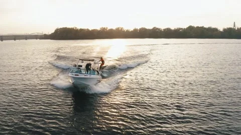 Wakesurfer rides in the river Stock Footage 255621436