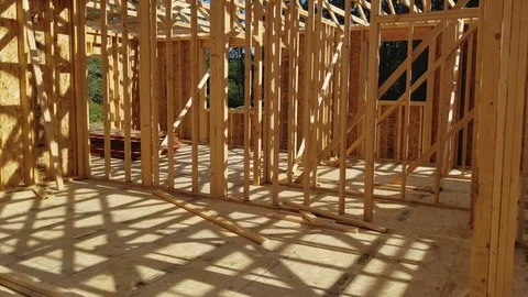 Waking through an unfinished home construction site Stock Footage 80176013