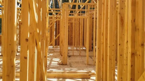 Waking through an unfinished home construction site Stock Footage 81108937