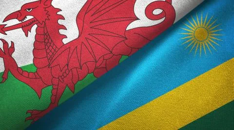 Wales and Rwanda two flags textile cloth, fabric texture Stock Illustration