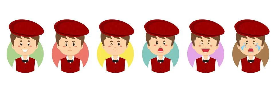 Wales Avatar with Various Expression Stock Illustration