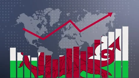 Wales bar chart graph with ups and downs, increasing values, concept of eco.. Vidéo 281167190